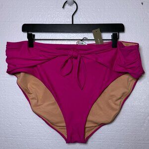 J. Crew New Plus Sz 2X Pink Tie Detail Bikini Swim Bathing Suit Bottom High Rise